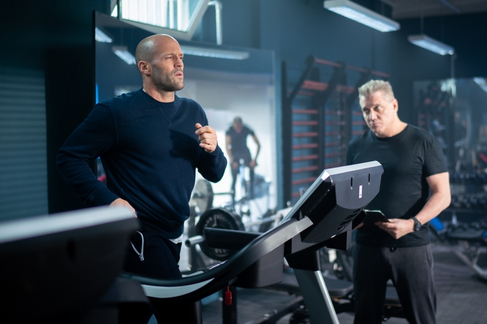 Jason Statham running on treadmill in Wrath Of Man