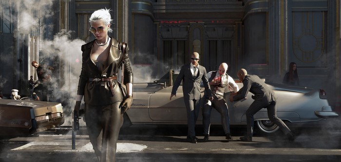 blood, weapon, Group of Men, girls with guns, women with shades, Liam Feng, digital art, ArtStation, car, artwork, Cadillac, vehicle, women