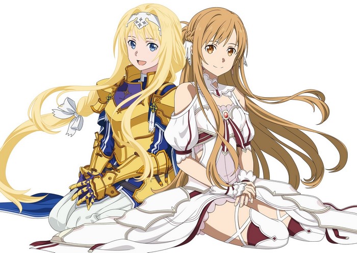 Sword Art Online, Alice Zuberg, armor, anime girls, Yuuki Asuna, dress, brunette, long hair, blonde