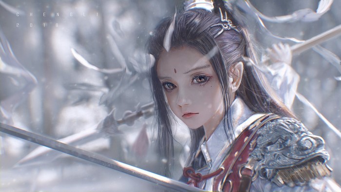 Fantasy Warrior Girl Artwork by Cheng Li