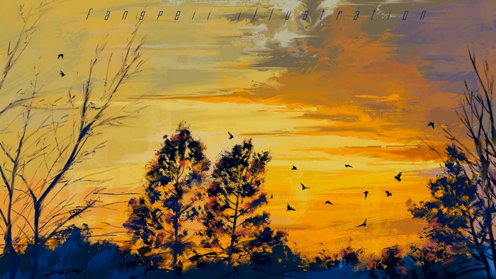 Fangpeii, digital art, sky, landscape, forest