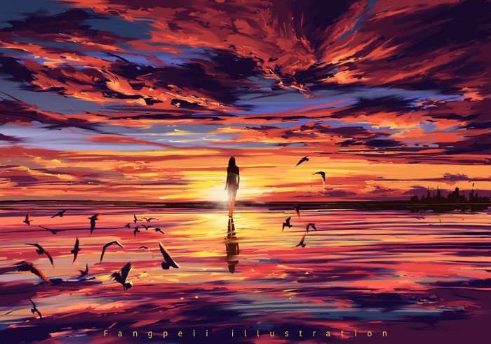 4K, Fangpeii, sunset, women, landscape, digital art