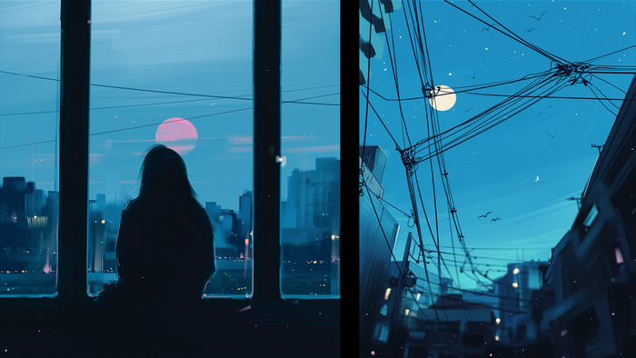 digital, artwork, illustration, wires, digital painting, drawing, digital art, Aenami, building, window, city, power lines, silhouette, environment