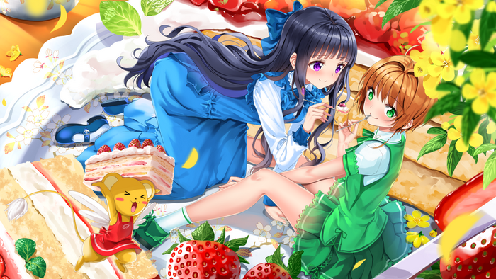 picnic, Kinomoto Sakura, Swordsouls, anime girls, eating, colorful, Cardcaptor Sakura, Daidouji Tomoyo