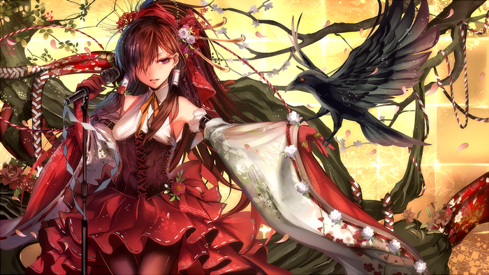 anime, microphone, Touhou, brunette, purple eyes, Karlwolf, anime girls, Hakurei Reimu