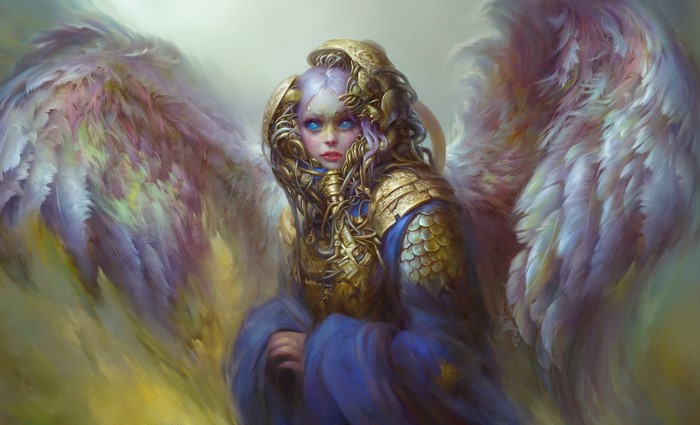 Angel with Blue Eyes and Golden Armor by Marina Zautorova