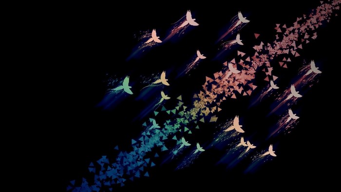 black background, triangle, animals, digital art, abstract