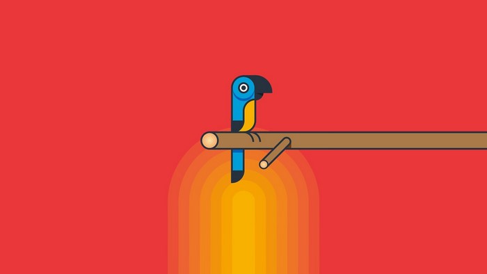 parrot, animals, red background, birds, simple background, artwork, minimalism