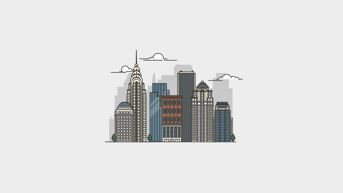 skyline, cityscape, USA, minimalism, New York City, white background, simple background, artwork