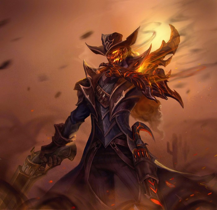 gun, Lincheng Xiong, League of Legends, hat, fire, demon, artwork, digital art, Lucian (League of Legends), ArtStation, drawing
