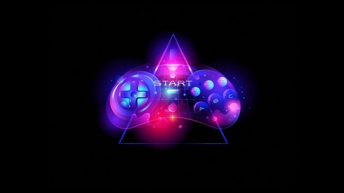 Sega, black background, controller, megadrive, simple background, pink, retro style