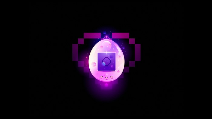 retro style, simple background, nostalgia, pink, black background, Tamagotchi, Handheld console