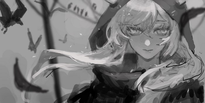 Arknights, ERUU, anime, anime girls, monochrome, Shining(Arknights)