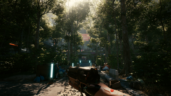 4K, trees, video games, Cyberpunk 2077, fictional