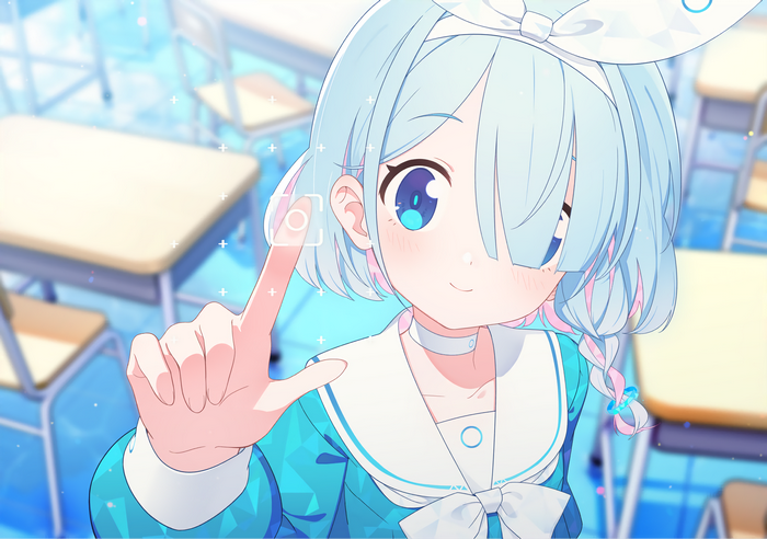 Anime Girl with Blue Hair and Blue Archive Uniform