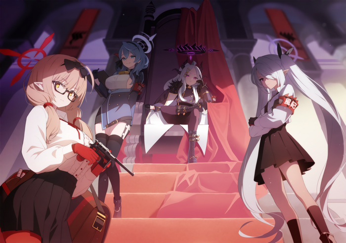 blue archive, girls with guns, group of women, anime girls, anime