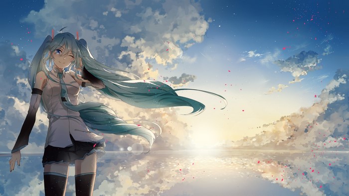 anime girls, anime, one eye closed, JinYun Rex, Hatsune Miku, Vocaloid