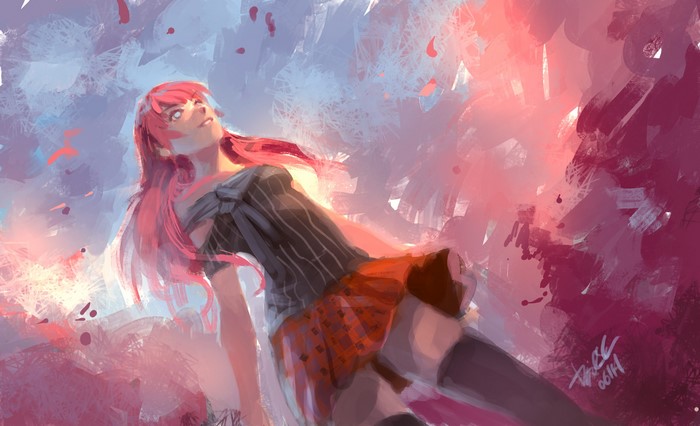 thigh-highs, redhead, anime, Diego Cunha, miniskirt, original characters, anime girls