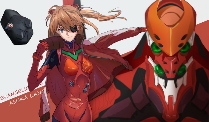 4K, EVA Unit 02, redhead, blue eyes, Asuka Langley Soryu, eyepatches, Neon Genesis Evangelion, anime, plugsuit, anime girls