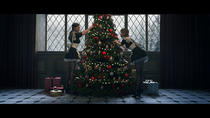 high heels, maid, legs, women, apron, Lou LL, decoration, Christmas Tree, digital art