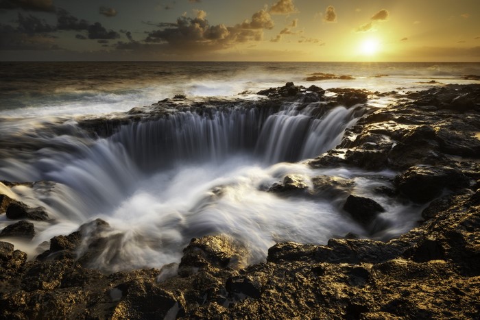 sunset, Pawel Uchorczak, Sun, sky, waterfall, rocks, nature, water, waterscape, photography, clouds, outdoors