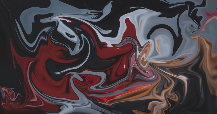 4K, red, paint brushes, gray, abstract, fluid, shapes, artwork, colorful, liquid, digital art