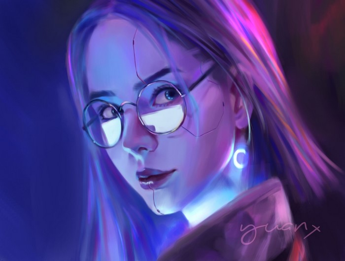 cyberpunk, glasses, original characters, portrait display, concept art
