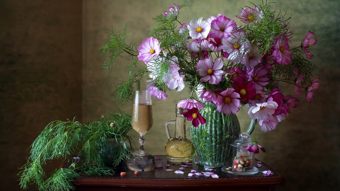 Still Life with Pink Flowers in Vase