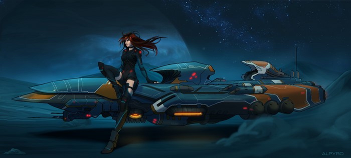 science fiction women, women, ArtStation, vehicle, long hair, artwork, science fiction, leaning, futuristic, redhead
