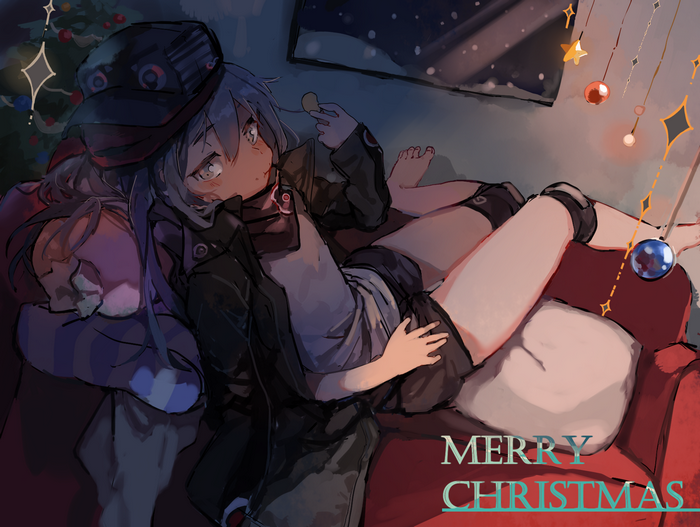 couch, G11 (Girls Frontline), Girls Frontline, Christmas, G11 (Girls Frontline), BTKcyber, anime girls