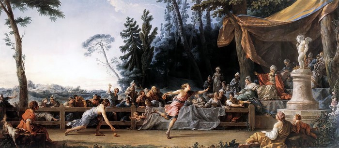 classic art, Greek mythology, painting, Hippomenes, The Race between Hippomenes and Atalanta, Noël Hallé, Atalanta