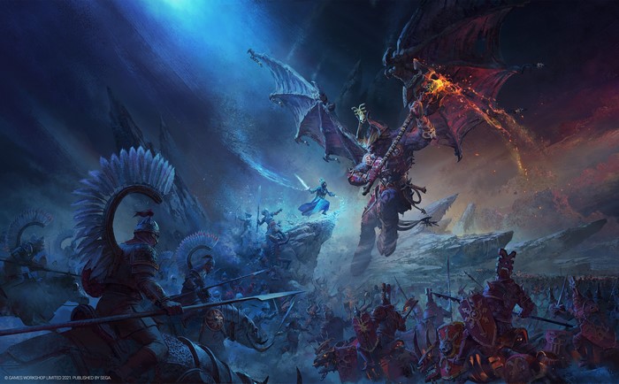 Queen, Axe (Dota 2), video game art, Chaos, crown, Games Workshop, video games, digital art, ice, sword, spear, Total War: WARHAMMER III, night, bow, demon