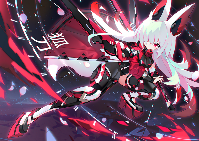 portrait, animal ears, mamuru, digital art, anime girls, anime, white hair, red eyes, artwork, 2D