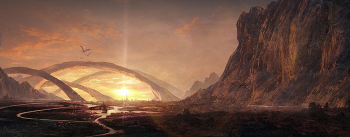 4K, drawing, digital art, digital painting, orange sky, Temarius Walker, mountains, sunset, landscape, ArtStation, artwork