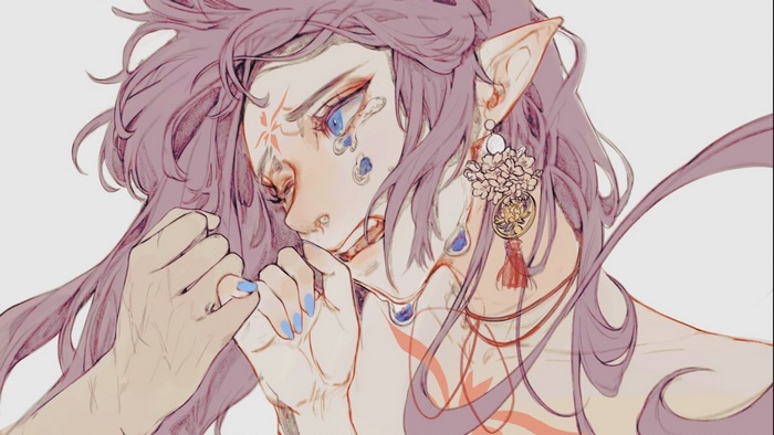 Anime Elf with Blue Eyes and Tears