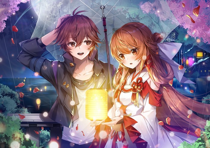 anime girls, umbrella, long hair, anime boys, Apple a Caramel, Dragon Raja, brown eyes