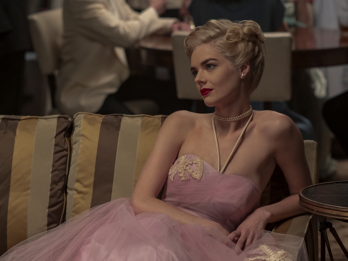 Samara Weaving in a pink dress