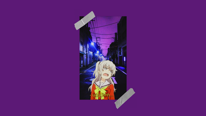 text, purple background, tape, Charlotte (series)