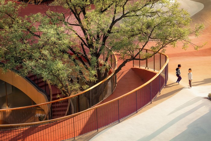 Asia, urban, trees, children, modern, architecture