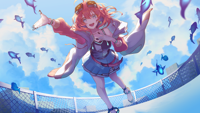 blue eyes, Saihate d3, 2D, portrait, anime, anime girls, redhead, artwork, digital art