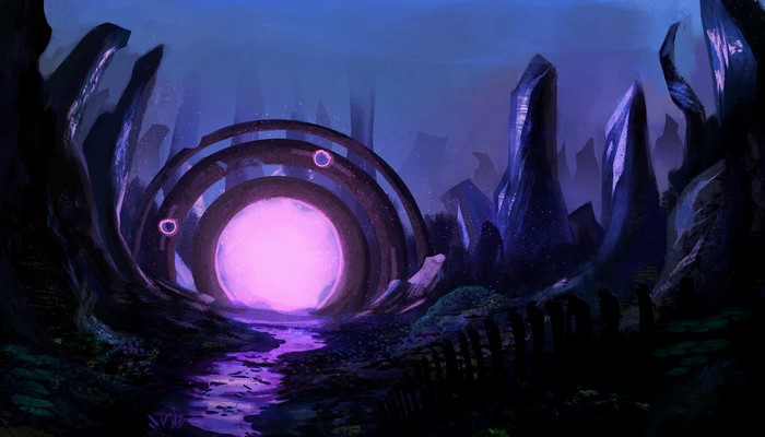 4K, artwork, ArtStation, portal, Lindsey Wailes, river, digital painting, digital art, pink light