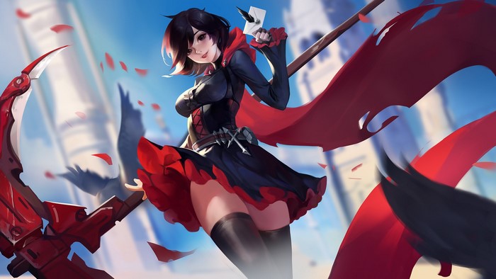 Ruby Rose from RWBY with Scythe and Black Hair