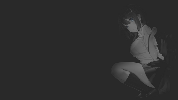 illustration, monochrome, original characters, school uniform, manga, anime, dark background, Takayaki, fan art, anime girls, minimalism