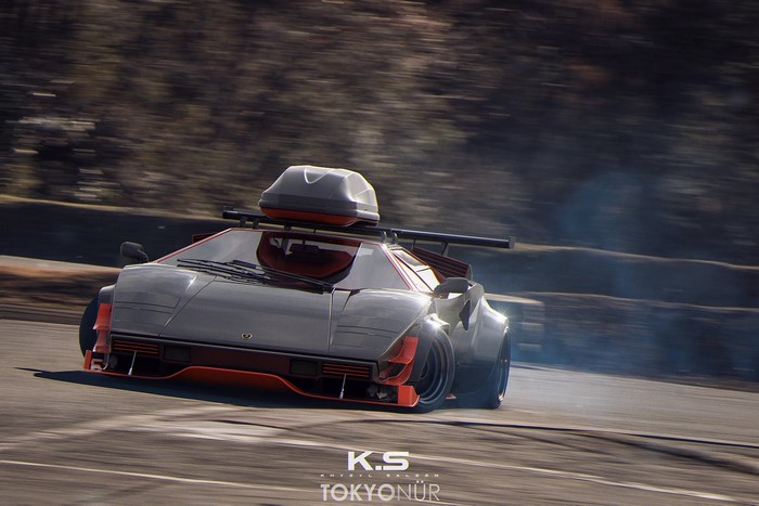 Lamborghini, digital art, Drifting, render, Lamborghini Countach, Khyzyl Saleem