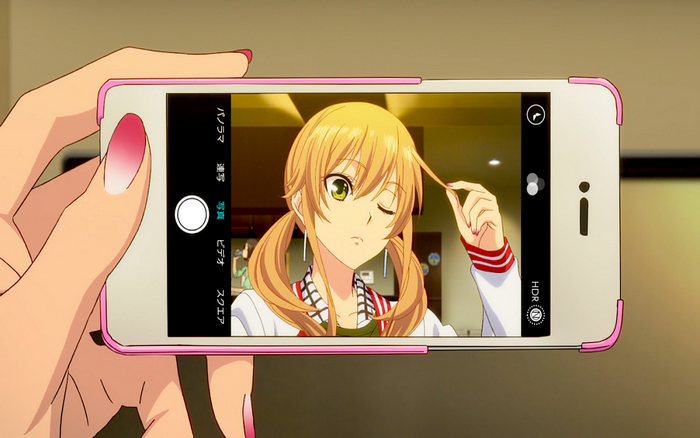 painted nails, painted fingernails, Yuzu Aihara, selfies, blonde, twirling hair, smartphone, anime girls, Citrus (manga)