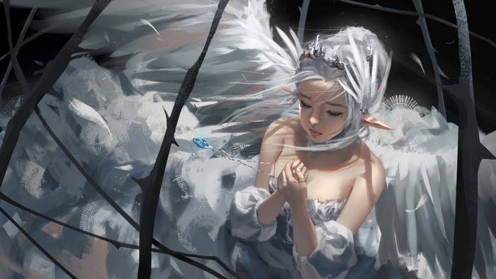 elves, digital art, WLOP, fantasy girl, silver hair, Ghostblade
