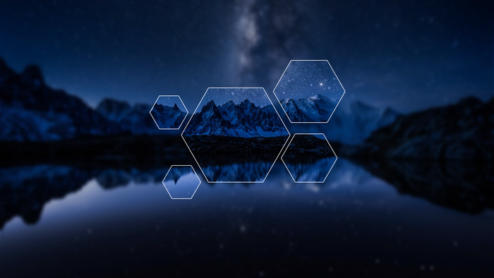 nature, stars, mountains, night, geometric figures, digital art