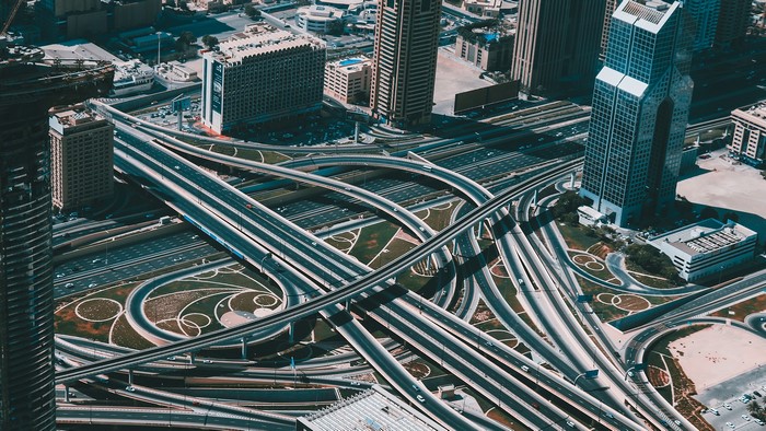 United Arab Emirates, building, aerial, Freeway, photography, Dubai