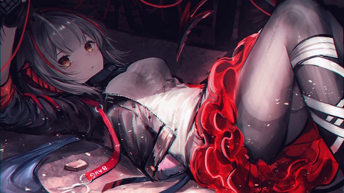 tail, anime girls, W(Arknights), gray hair, Noyu, yellow eyes, Arknights, horns, short hair