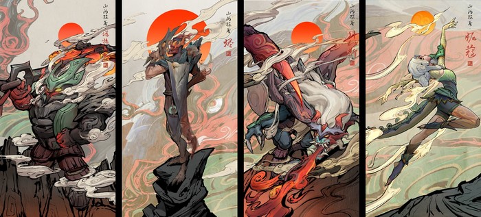 4K, Nautilus (League of Legends), Jhin Shan Hai, ChoGath (League of Legends), game art, Shan Hai Scrolls, League of Legends, Neeko Shan Hai, Jhin (League of Legends), video games, Neeko (League of Legends)